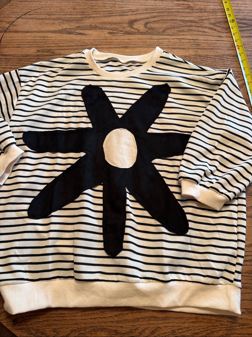 Boutique Striped Black & White Floral Appliqué Sweatshirt